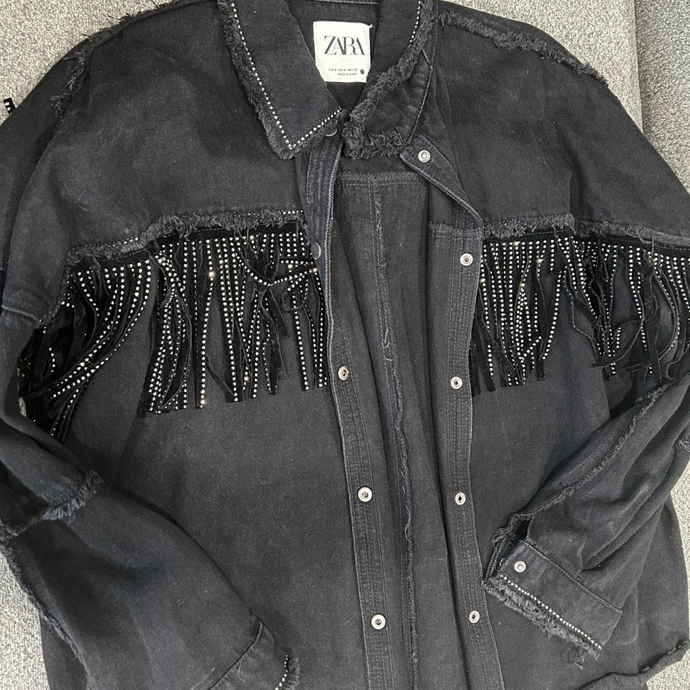 Zara black tassel jacket with rhinestones